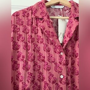 Zara Floral Cropped Shirt Jacket XS